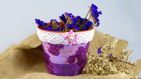  DIY Decoupage Lilac Flower Pot 